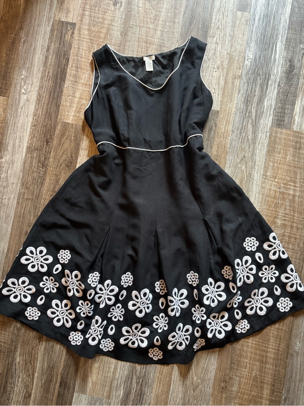 Tweeds Black Midi Dress with White Floral Eyelet Border